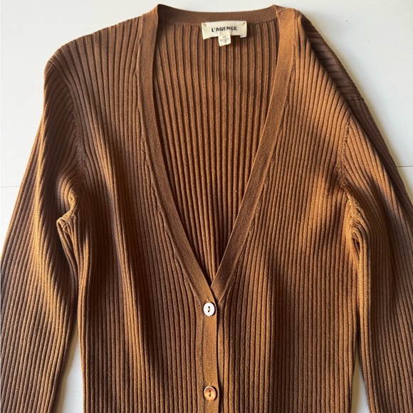 L'AGENCE Brown Ribbed Women's Sweater - Picture 1 of 5